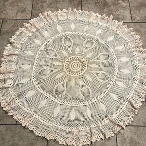 Vintage crochet Ivory  tablecloth